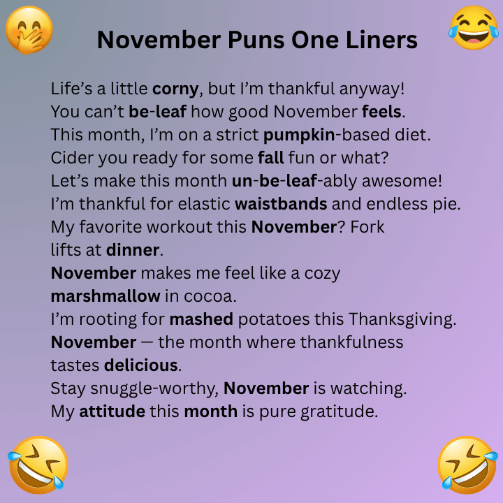 November Puns One Liners